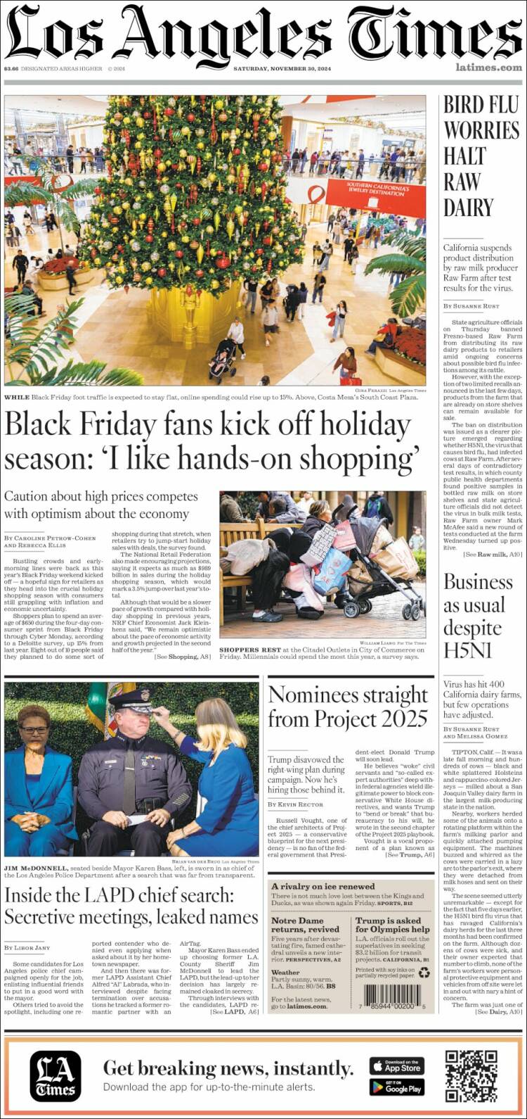 Portada de Los Angeles Times (USA)
