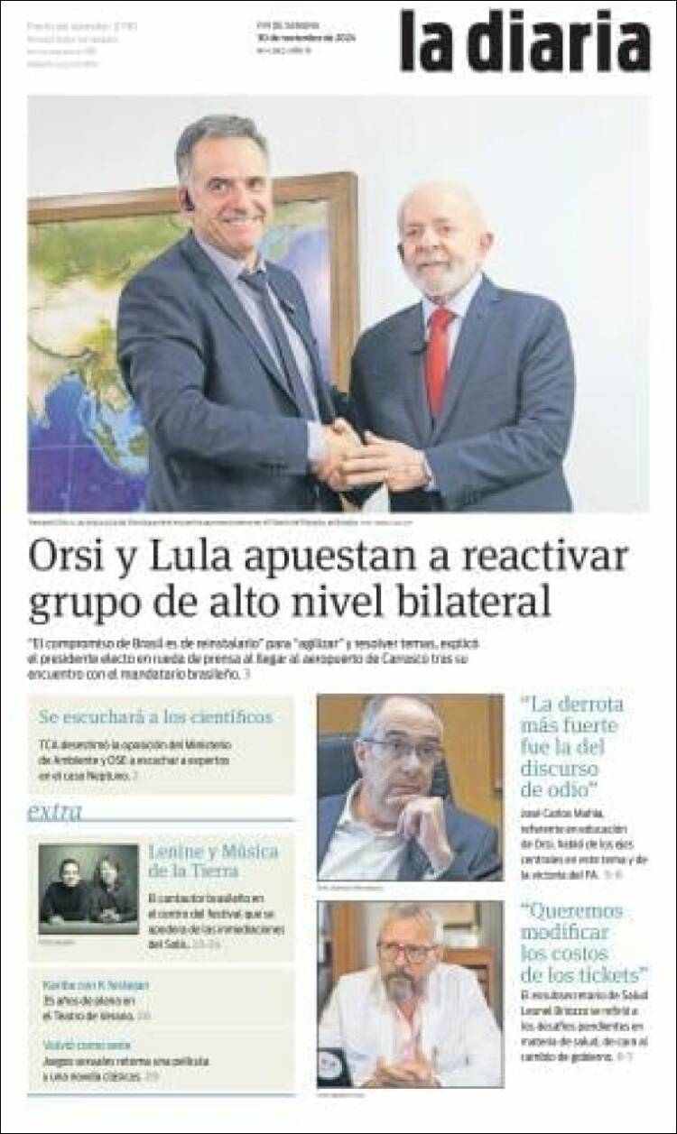 Portada de La Diaria (Uruguay)