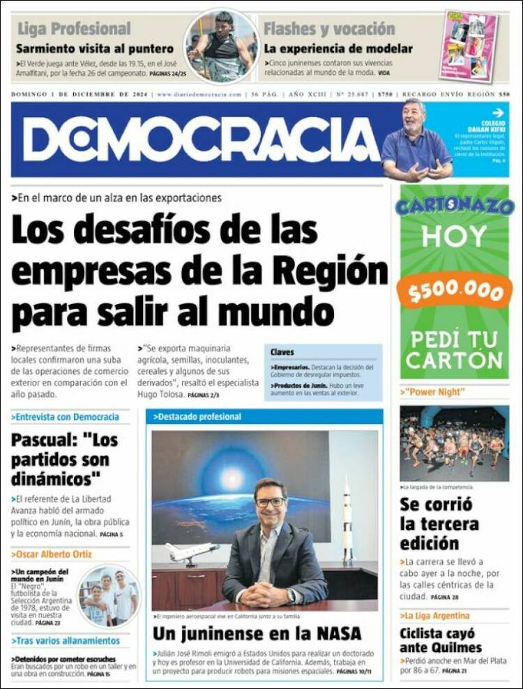 Portada de Diario Democracia (Argentina)