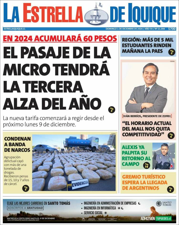Portada de La Estrella de Iquique (Chile)