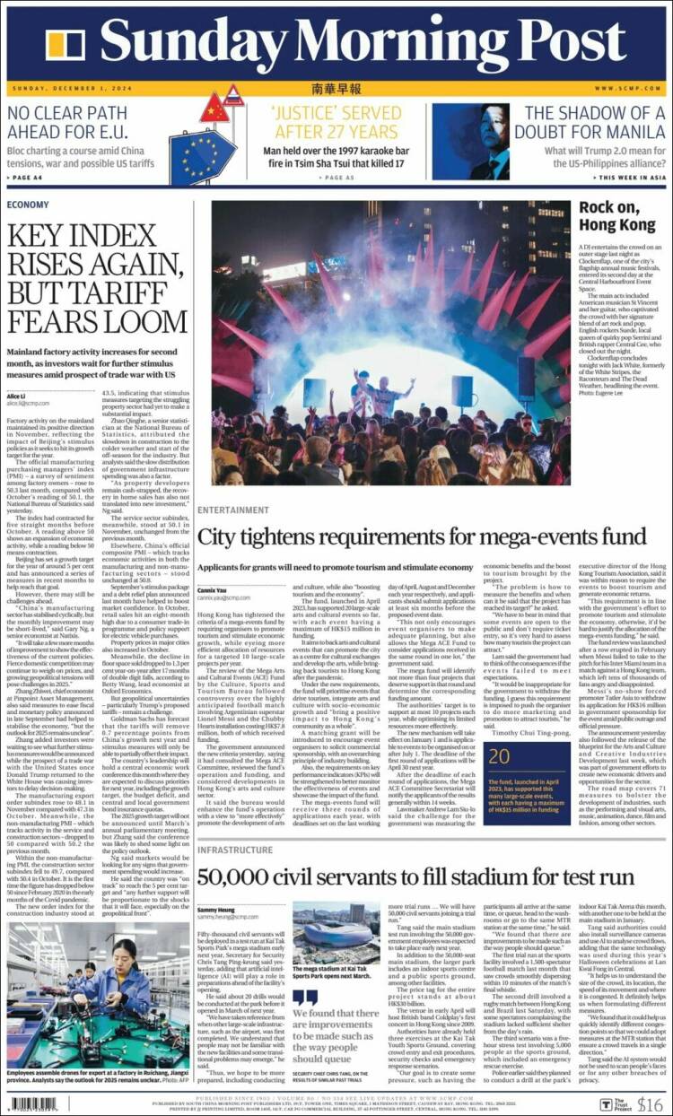 Portada de South China Morning Post (China)