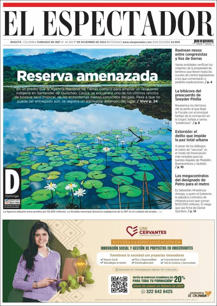 Portada de El Espectador (Colombia)