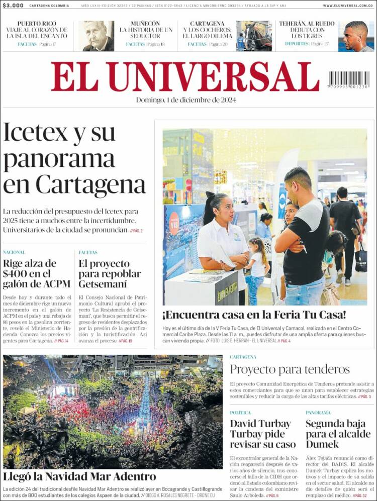 Portada de El Universal (Colombia)