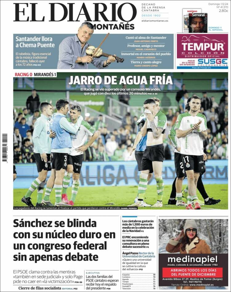 Portada de El Diario Montañés (España)