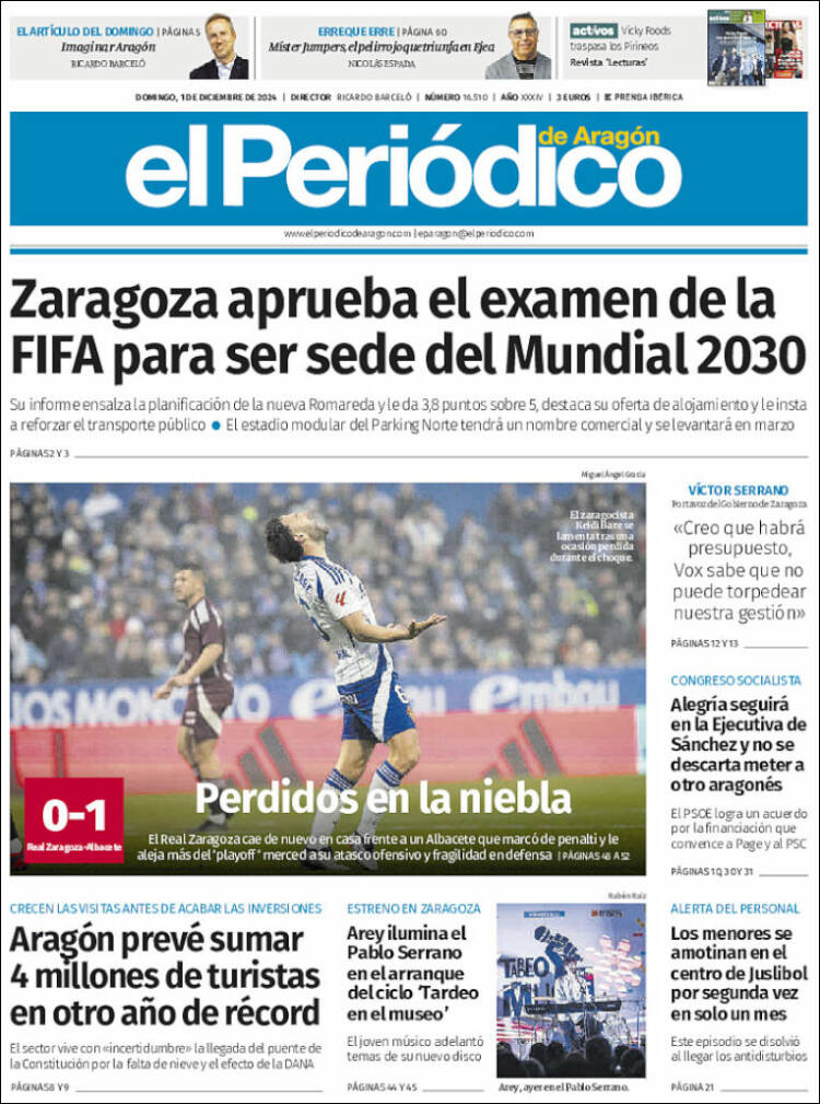 Portada de El Periódico de Aragón (España)