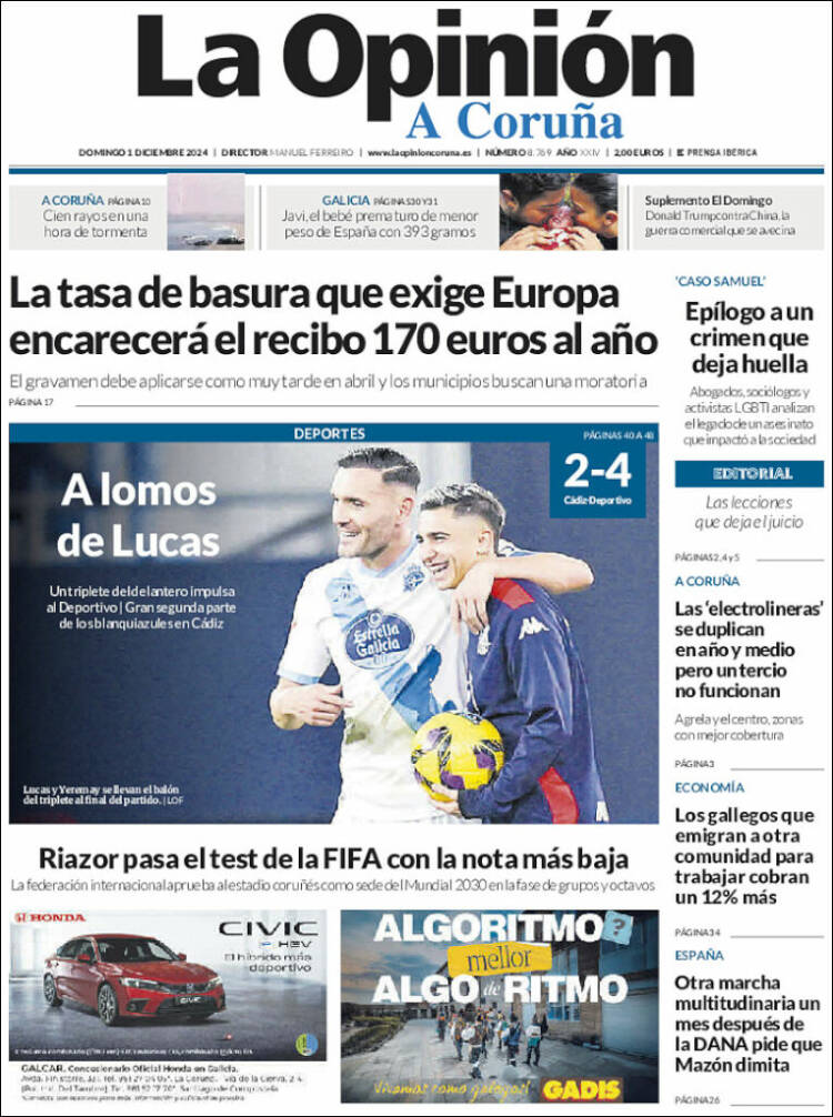 Portada de La Opinión de A Coruña (España)