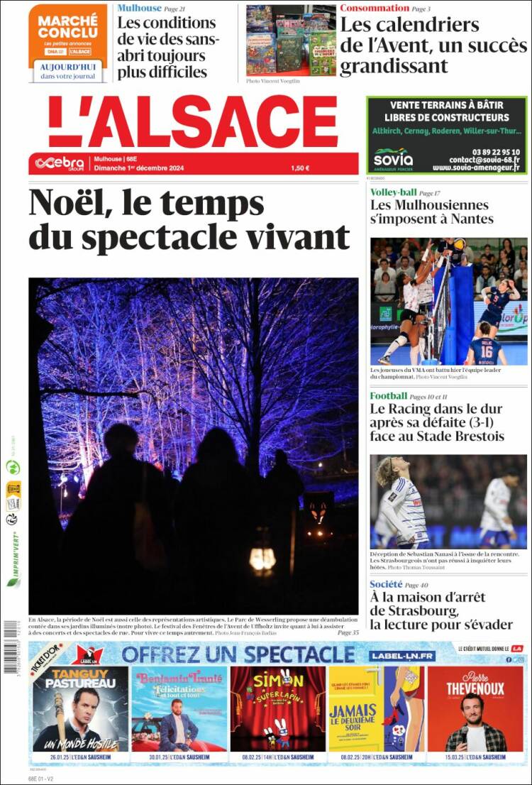 Portada de Journal L'Alsace (Francia)