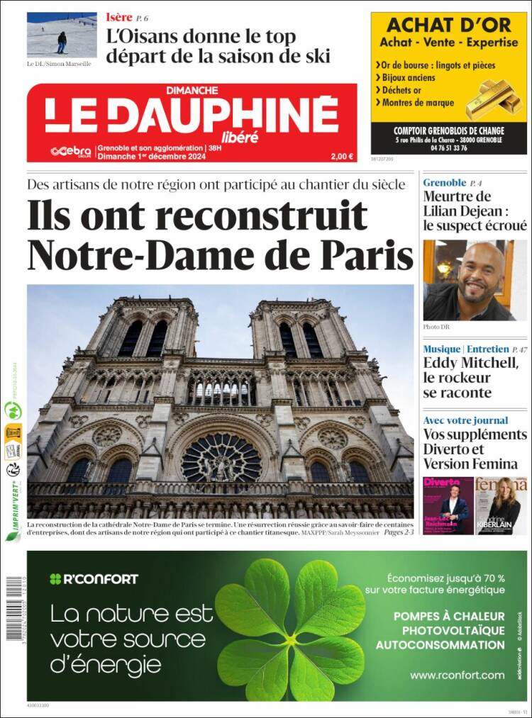 Portada de Le Dauphiné Libéré (Francia)