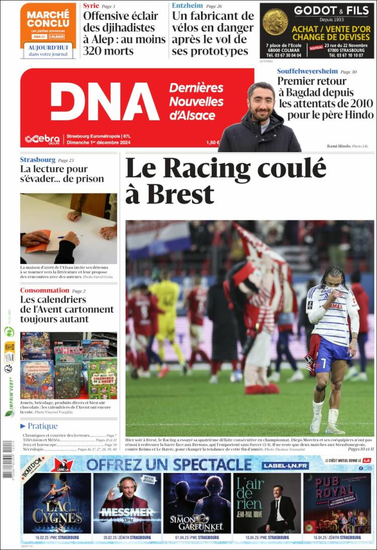 Portada de Les Dernières Nouvelles d'Alsace (Francia)