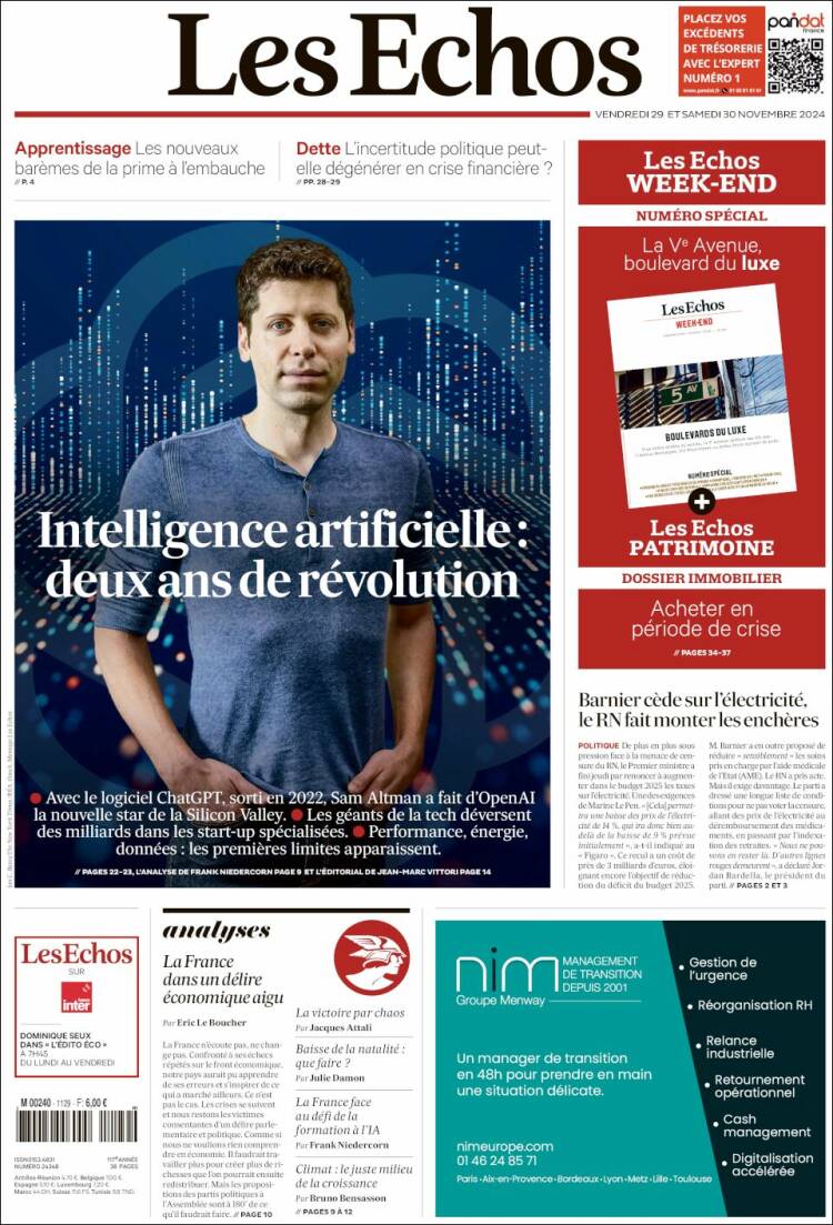 Portada de Les Echos (Francia)