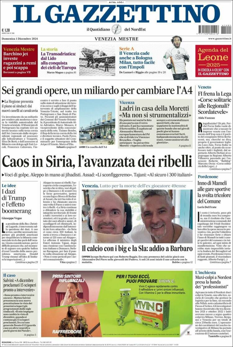 Portada de Il Gazzettino (Italia)