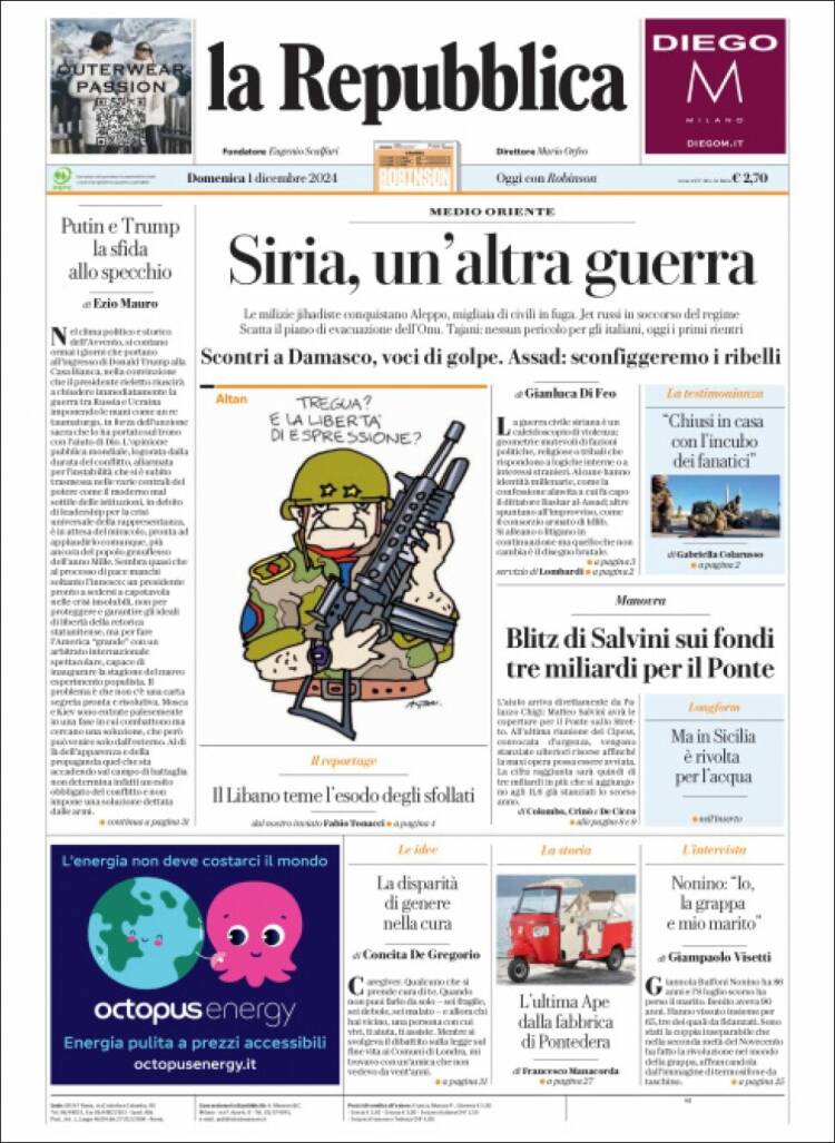 Portada de La Repubblica (Italia)