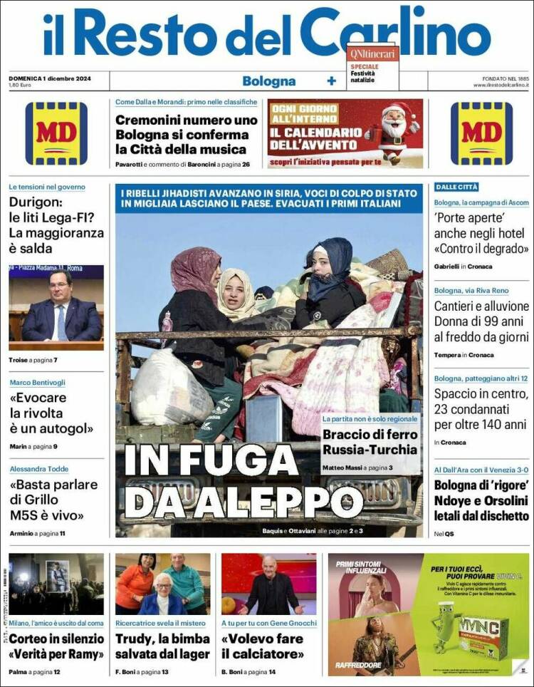 Portada de Il Resto del Carlino (Italia)