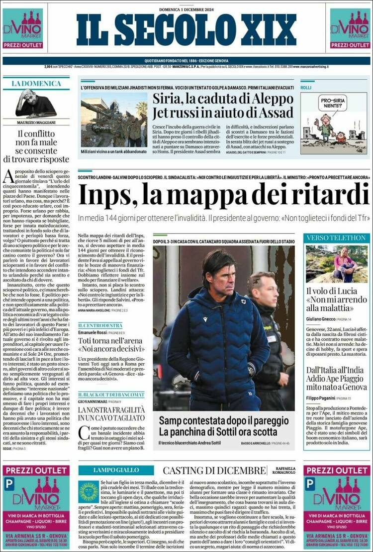 Portada de Il Secolo XIX (Italia)