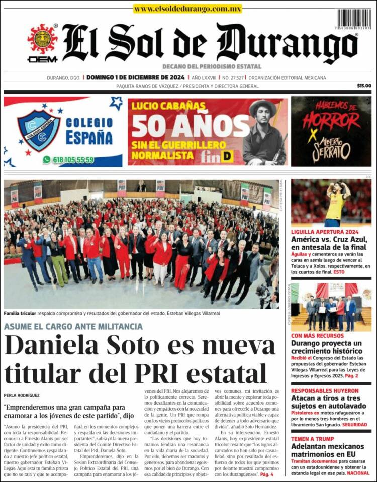 Portada de El Sol de Durango (México)