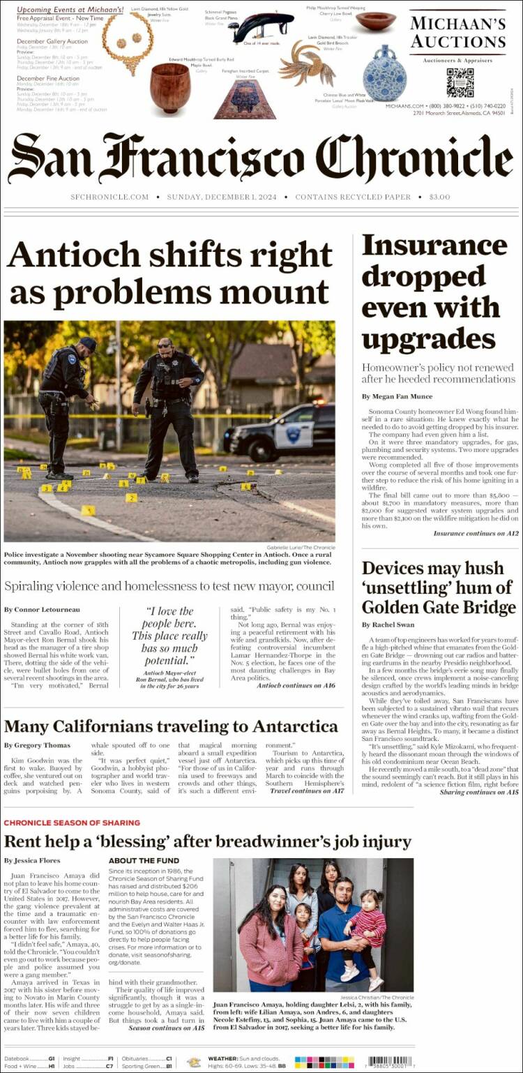 Portada de San Francisco Chronicle (USA)