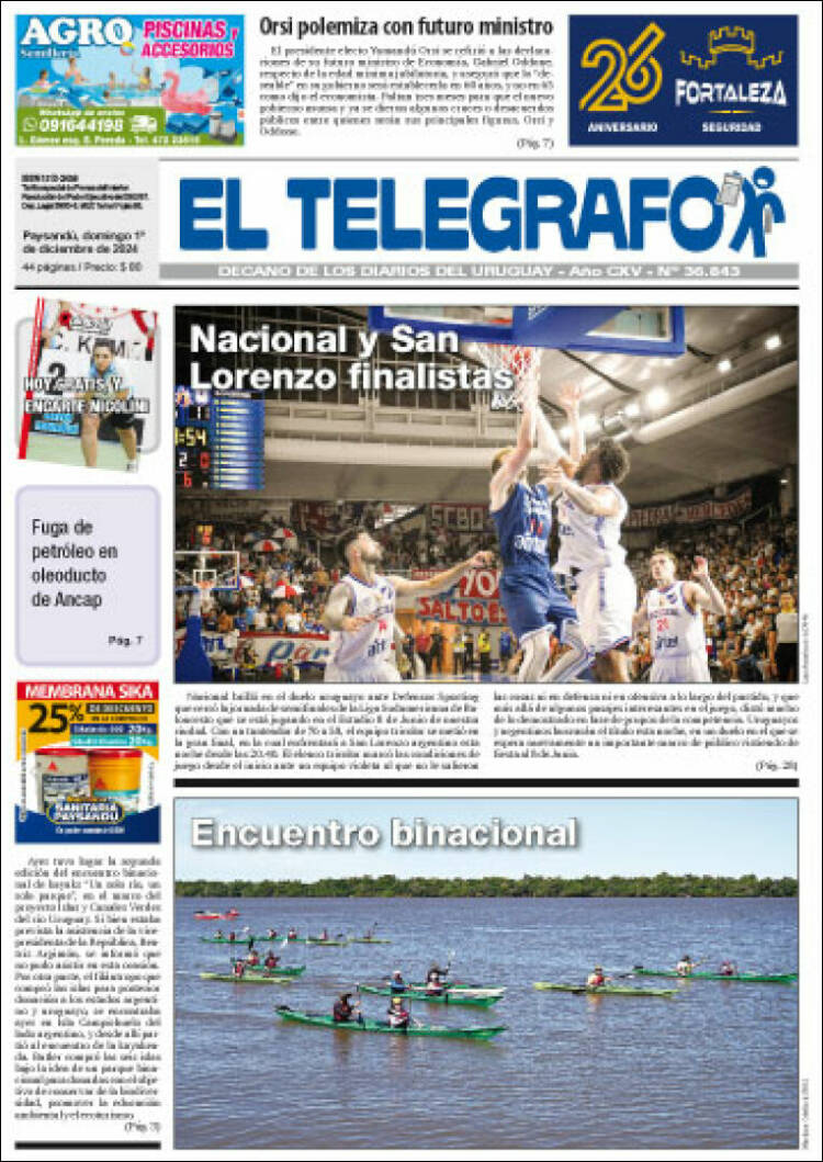 Portada de El Telégrafo (Uruguay)