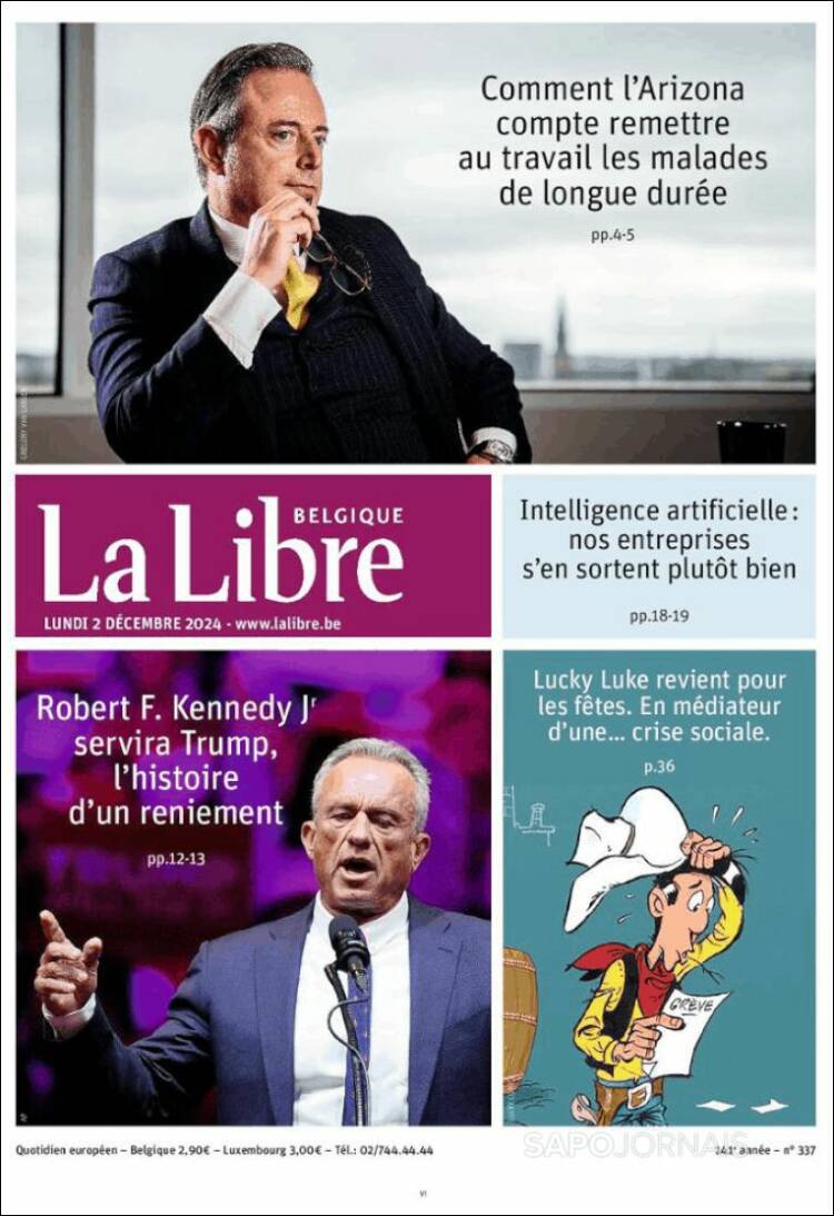 Portada de La Libre.be (B&eacute;lgica)