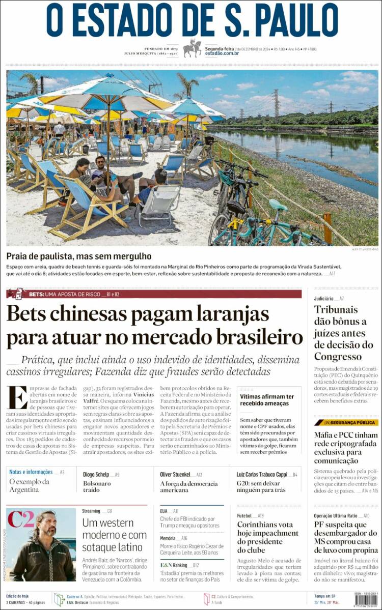 Portada de O Estado de São Paulo (Brasil)