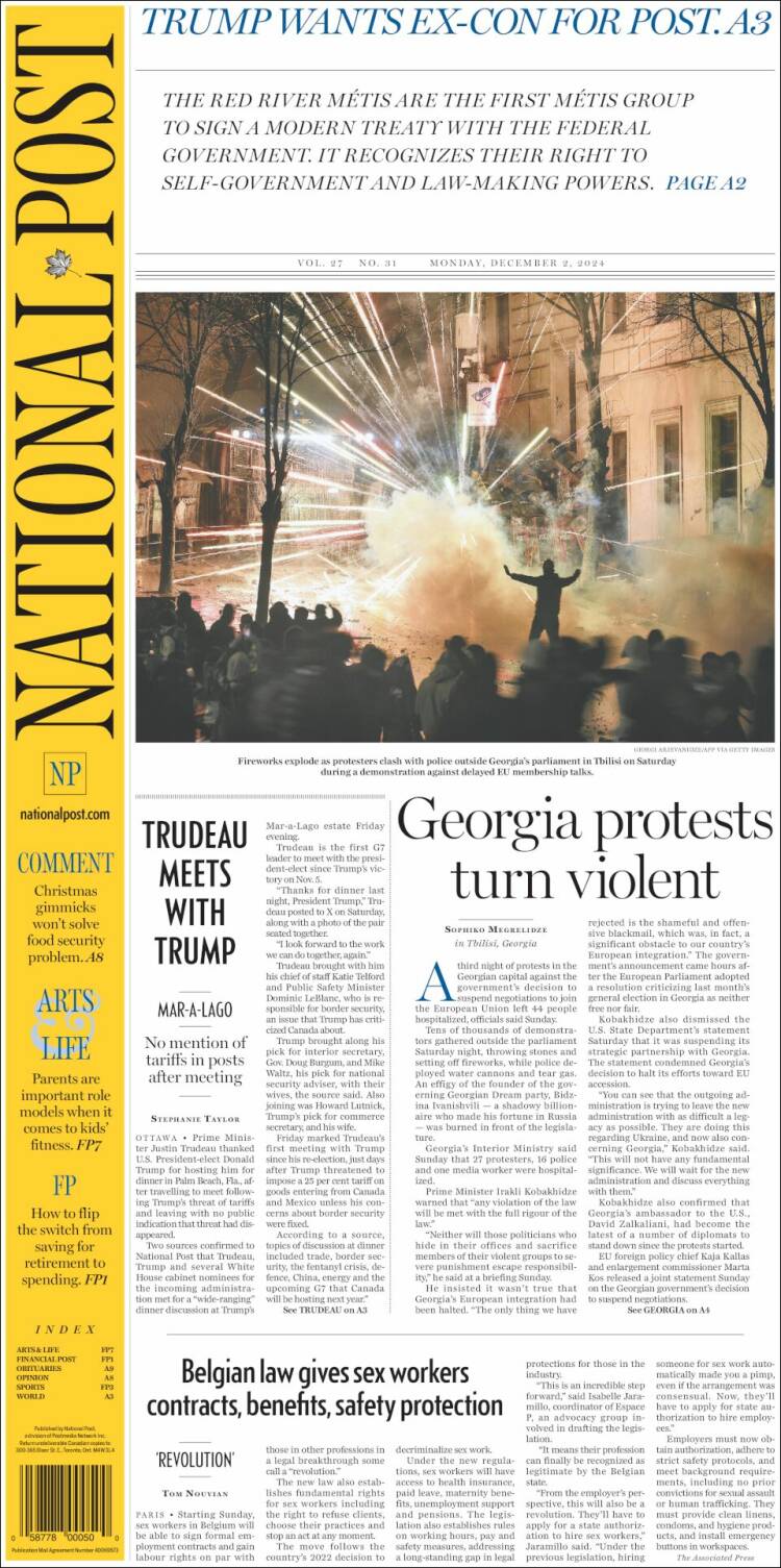 Portada de The National Post (Canadá)