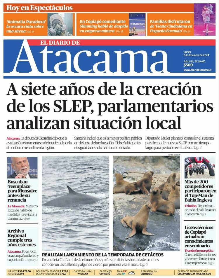 Portada de Diario de Atacama (Chile)