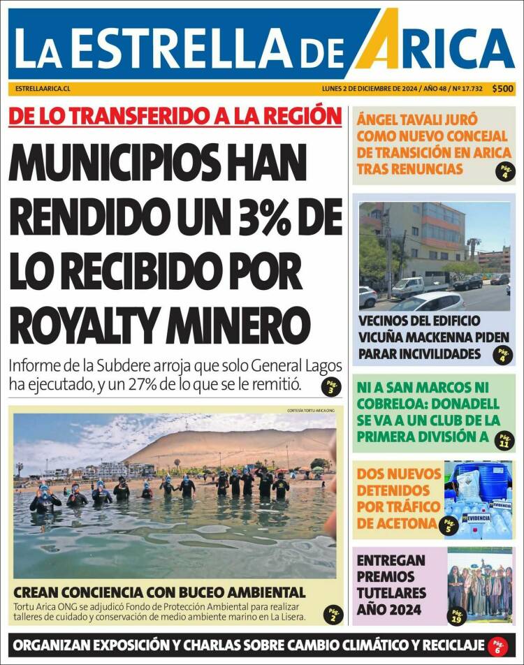 Portada de La Estrella de Arica (Chile)