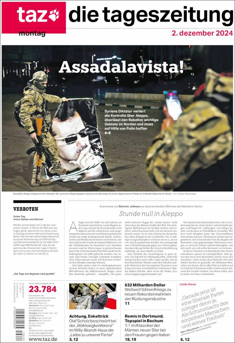 Portada de Die Tageszeitung (Alemania)
