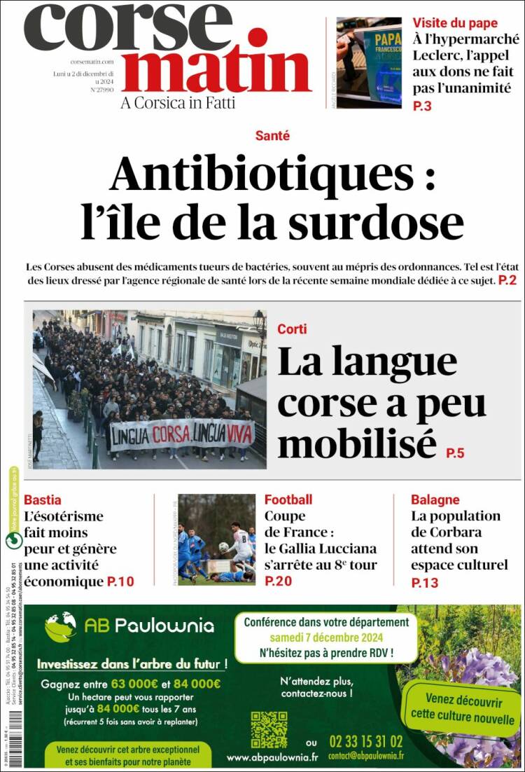 Portada de Corse-Matin (Francia)
