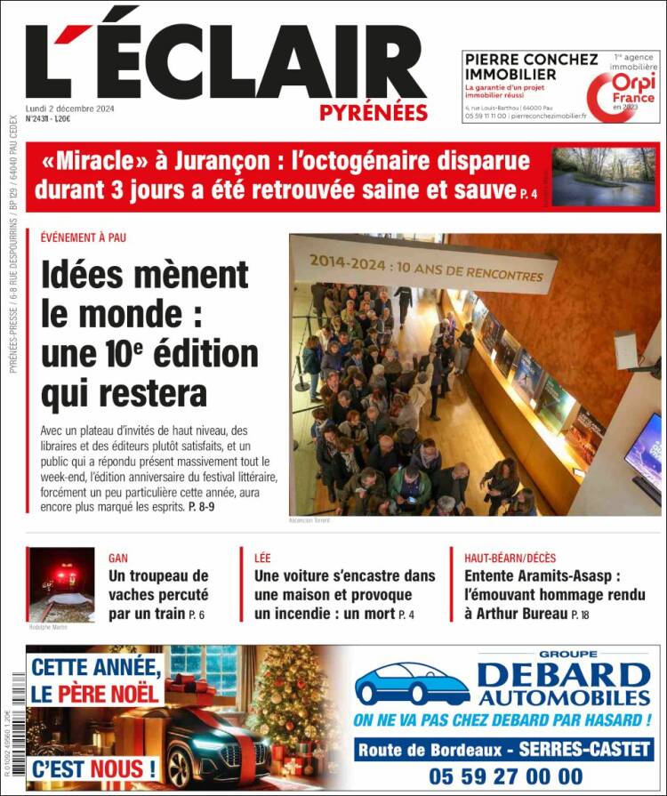 Portada de L'Eclair des Pyrénées (Francia)