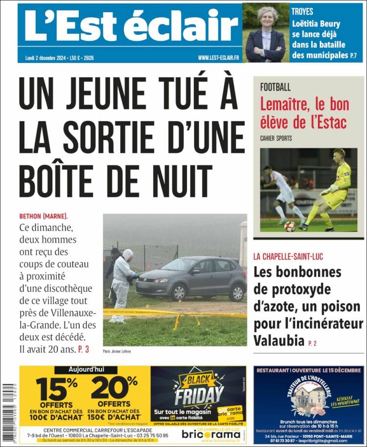 Portada de L'Est Eclair (Francia)