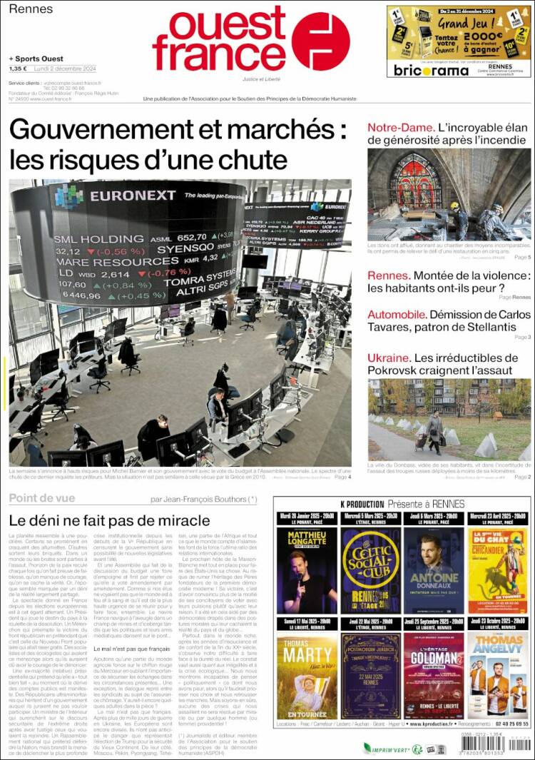 Portada de Ouest France (Francia)