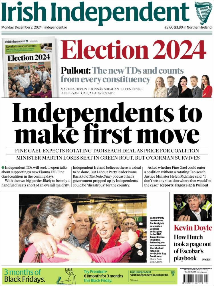 Portada de Irish Independent (Irlanda)