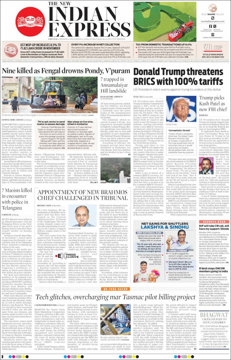Portada de New Indian Express (India)