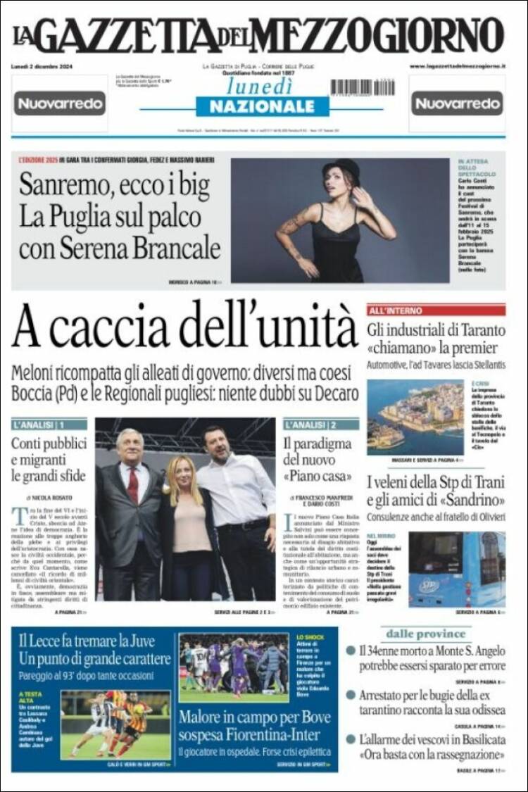 Portada de La Gazzetta del Mezzogiorno (Italia)