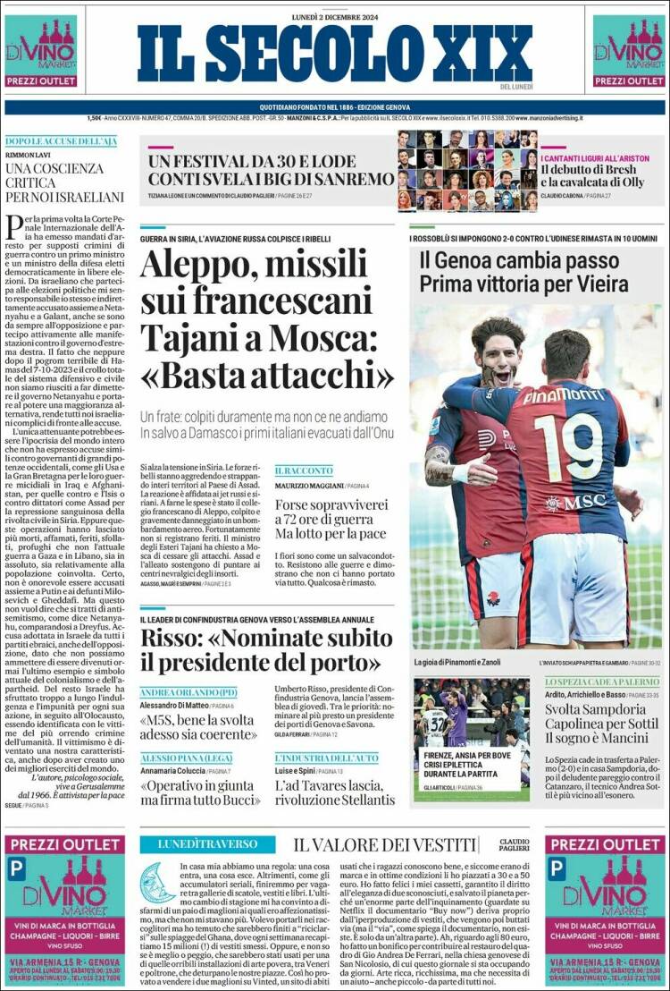 Portada de Il Secolo XIX (Italia)