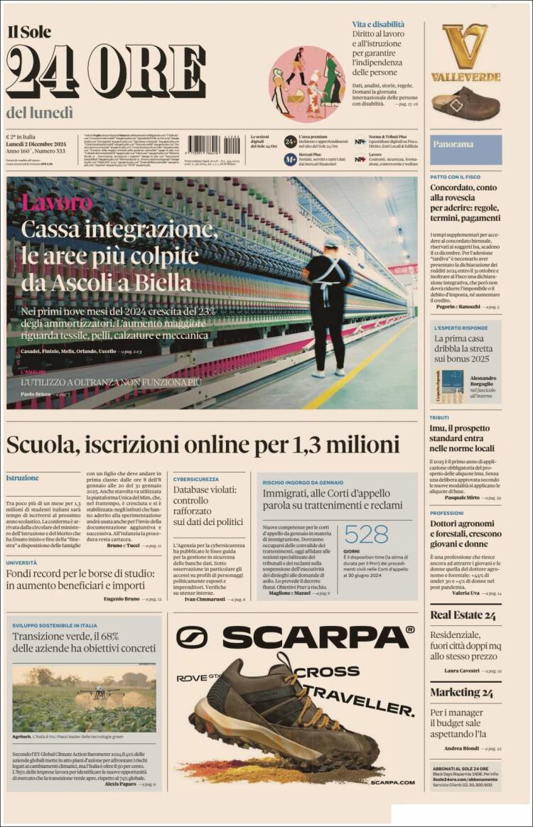 Portada de Il Sole 24 ORE (Italia)
