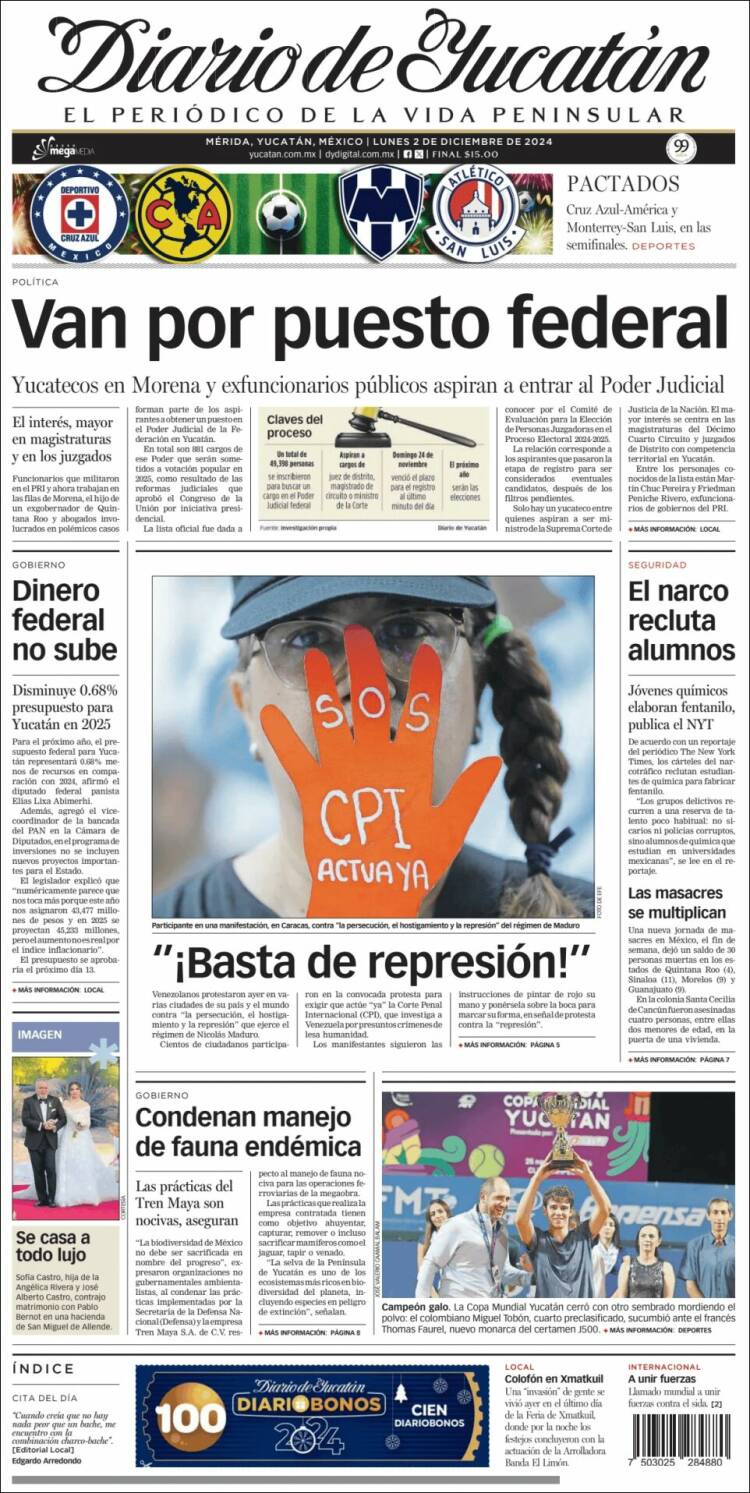 Portada de Diario de Yucatán (M&eacute;xico)