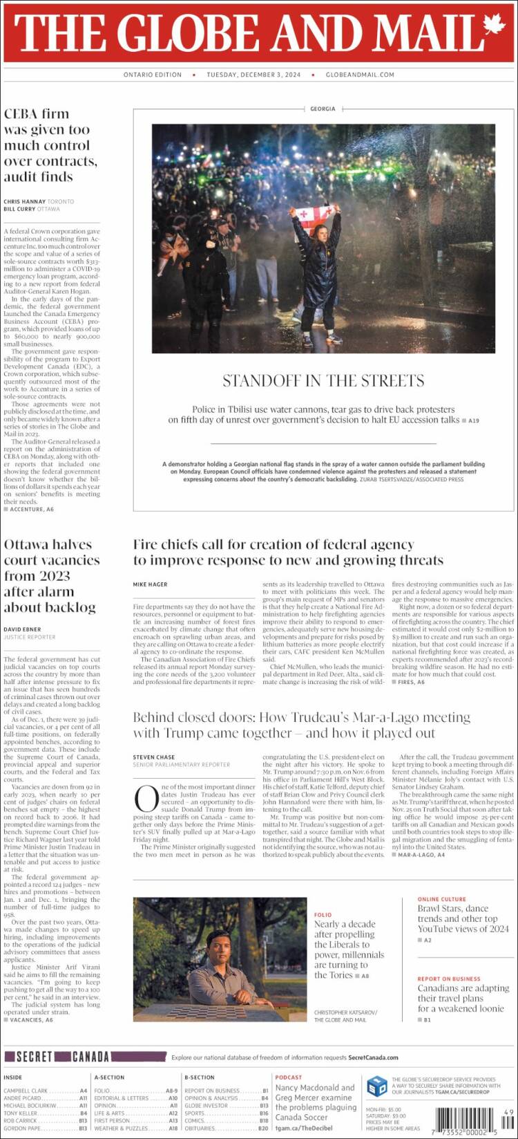 Portada de The Globe and Mail (Canadá)