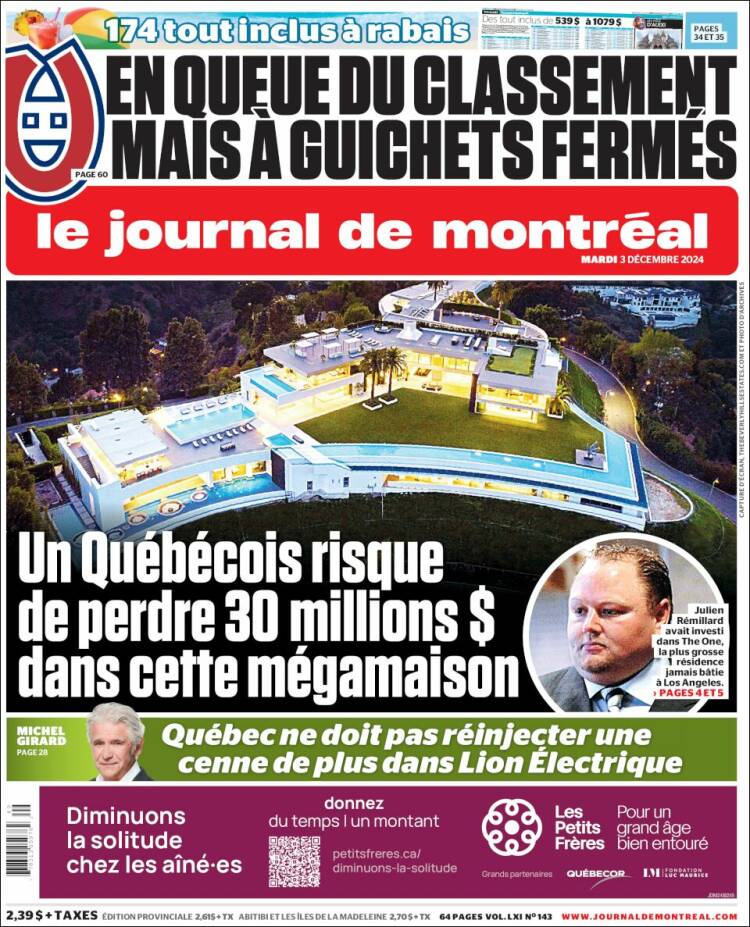 Portada de Le Journal de Montréal (Canadá)