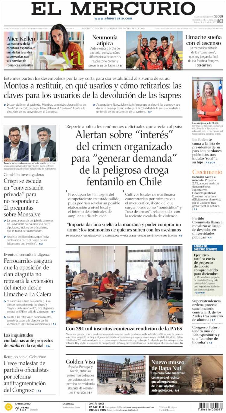 Portada de El Mercurio (Chile)