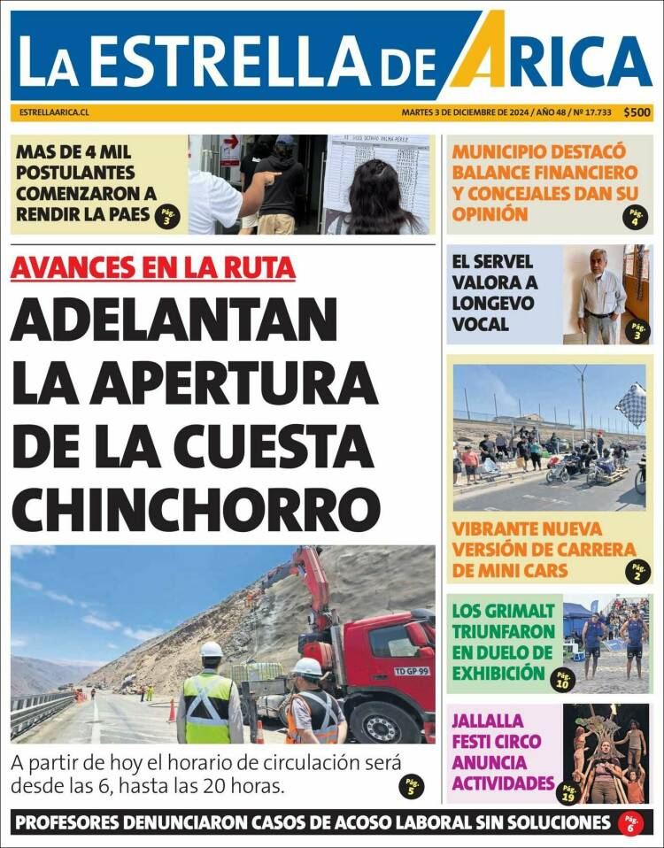 Portada de La Estrella de Arica (Chile)