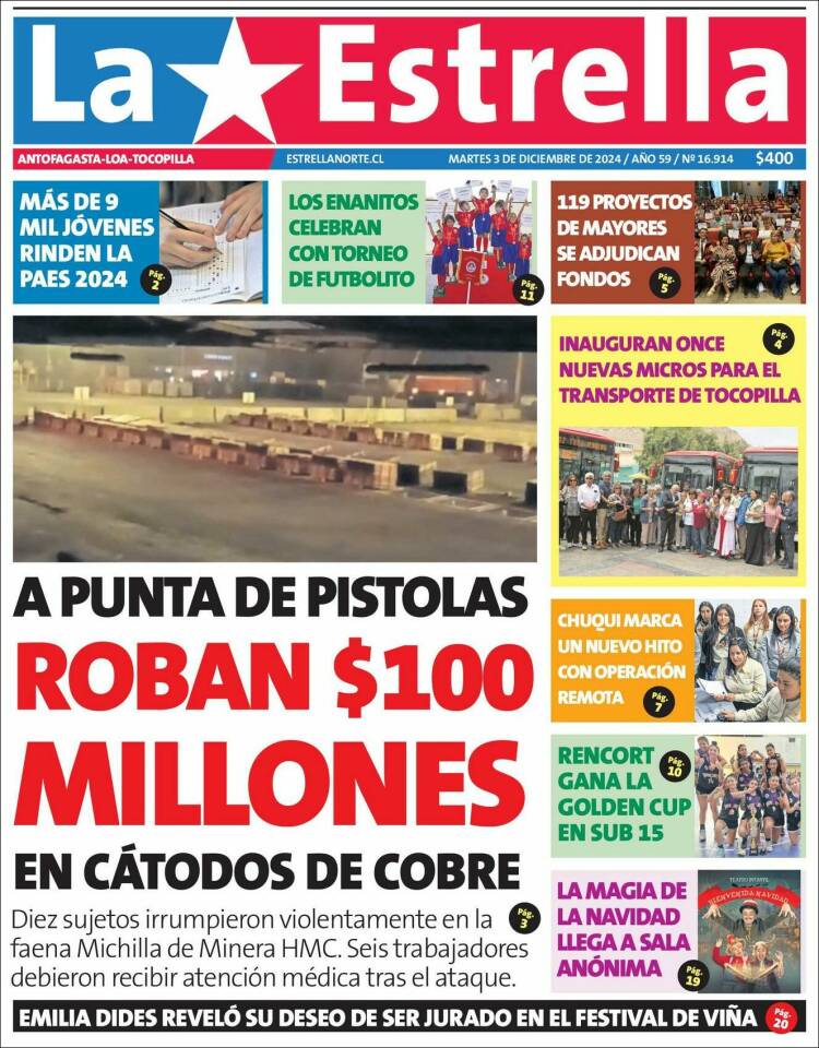 Portada de La Estrella de Tocopilla (Chile)