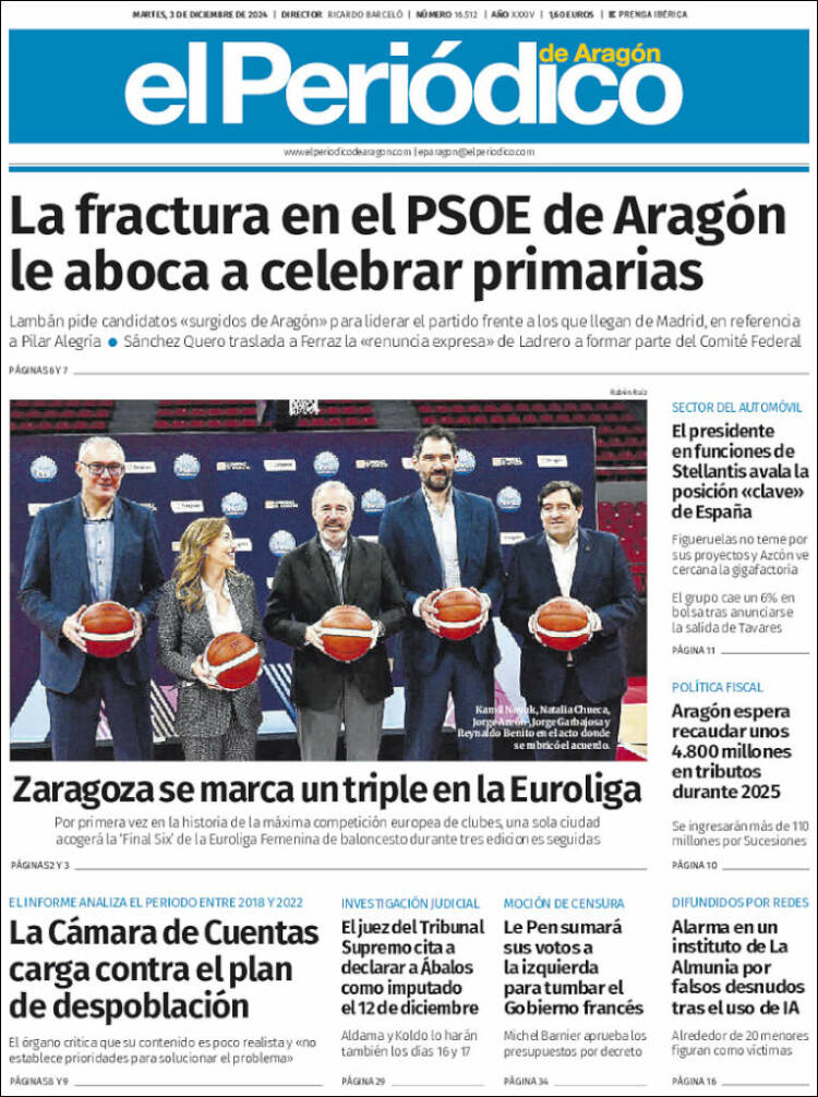 Portada de El Periódico de Aragón (España)