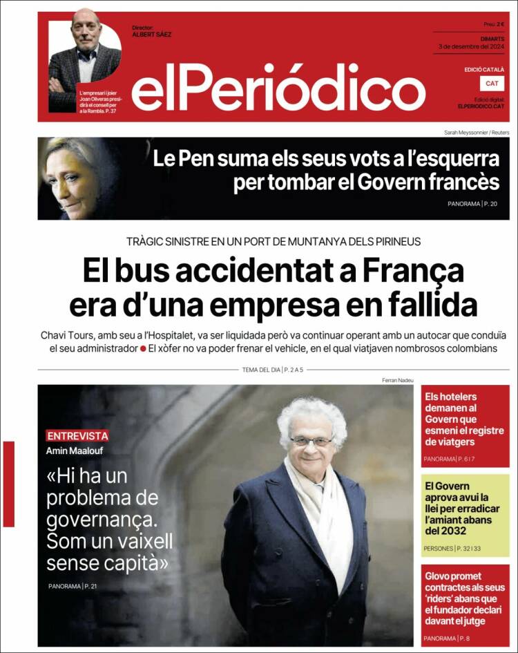 Portada de El Periódico de Catalunya (Espagne)