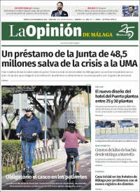 Portada de La Opinión de Málaga (España)