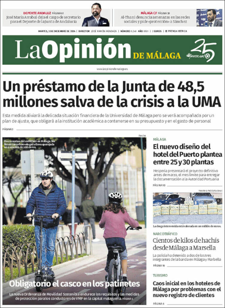 Portada de La Opinión de Málaga (España)