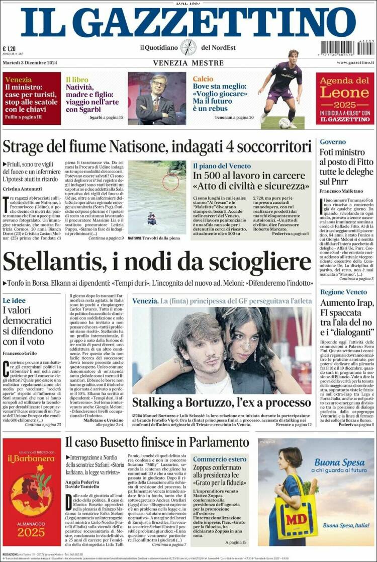 Portada de Il Gazzettino (Italie)