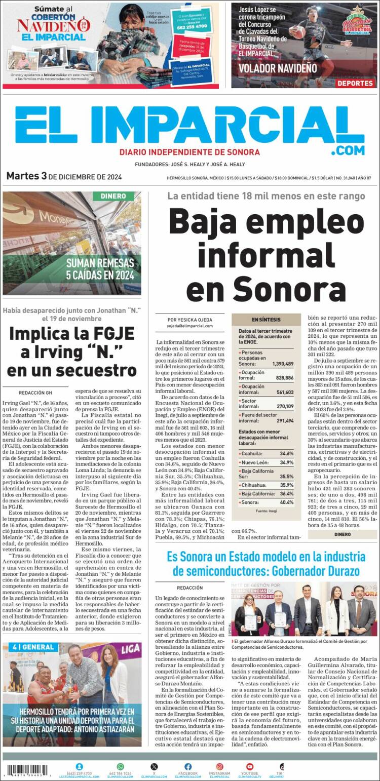 Portada de El Imparcial (Mexique)