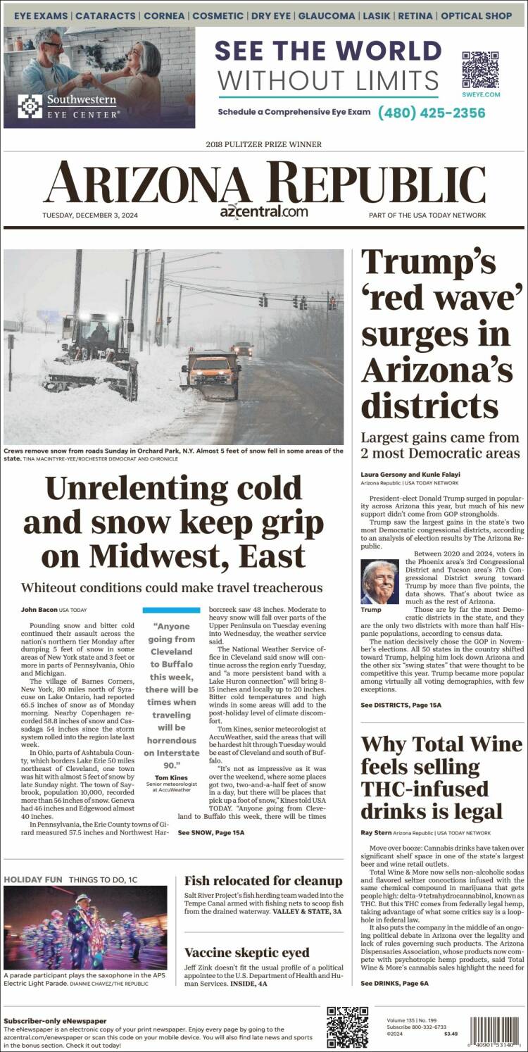 Portada de Arizona Republic News (USA)