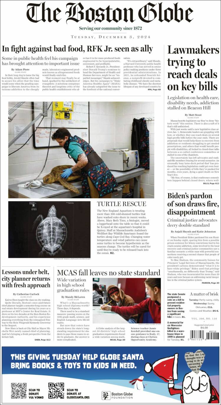 Portada de Boston Globe (USA)